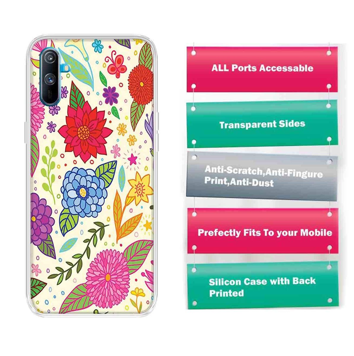 Amazon Brand - Solimo Designer Multicolor Floral Art Design Printed Soft Back Case Mobile Cover for Realme C3