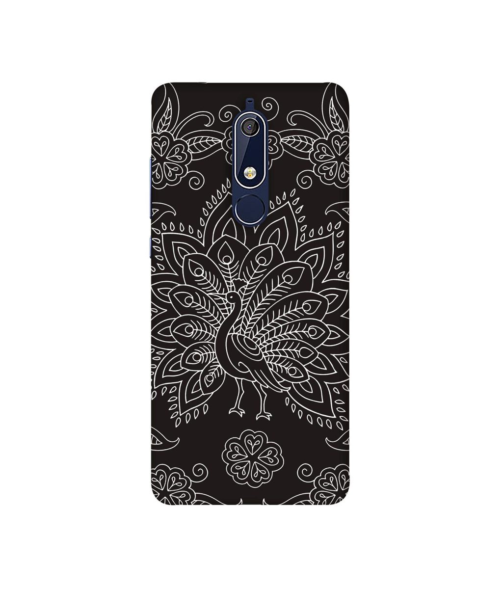Amazon Brand - Solimo Designer White Peacock Rangoli 3D Printed Hard Back Case Mobile Cover for Nokia 5.1