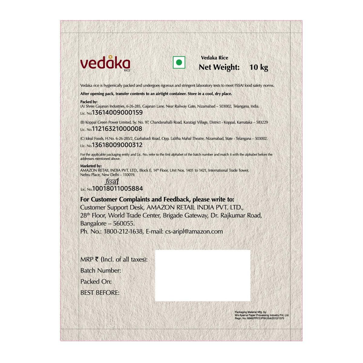 Amazon Brand - Vedaka Kolam Rice, Steamed, 10 kg