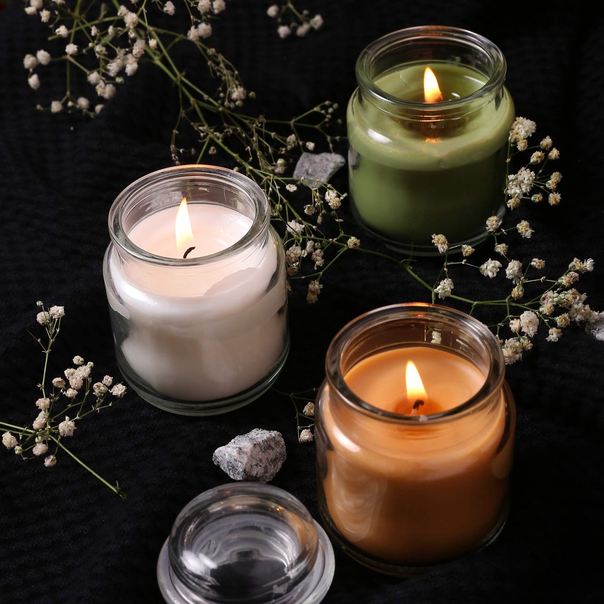 Amazon Brand - Solimo 3 Oz Jar Candles, Pack of 3 (Scented - Jasmine, Lemon Grass & Sandalwood)