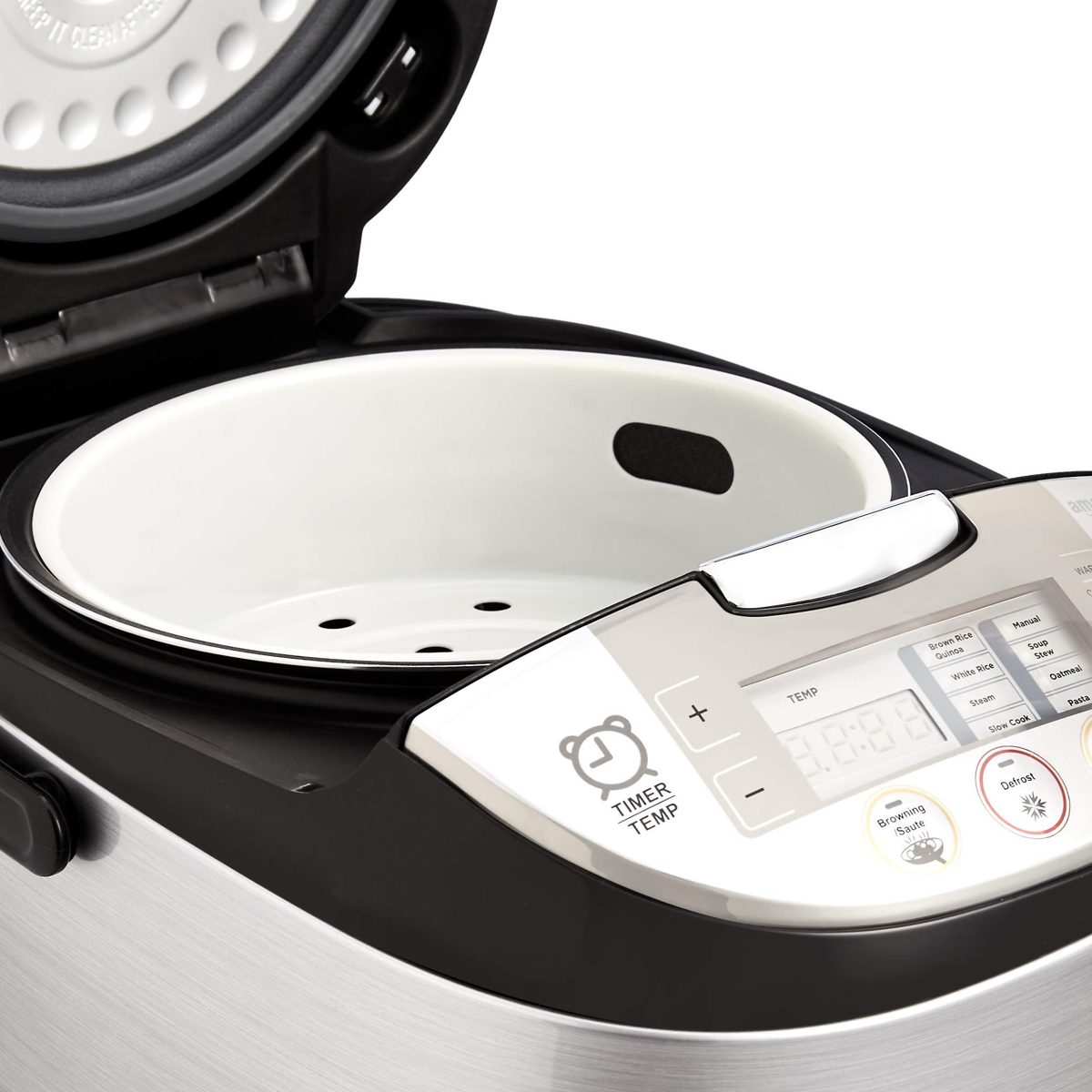 AmazonBasics Multi-Functional Rice Cooker - 5.5-Cup Uncooked (11-Cup Cooked), Silver (Renewed)