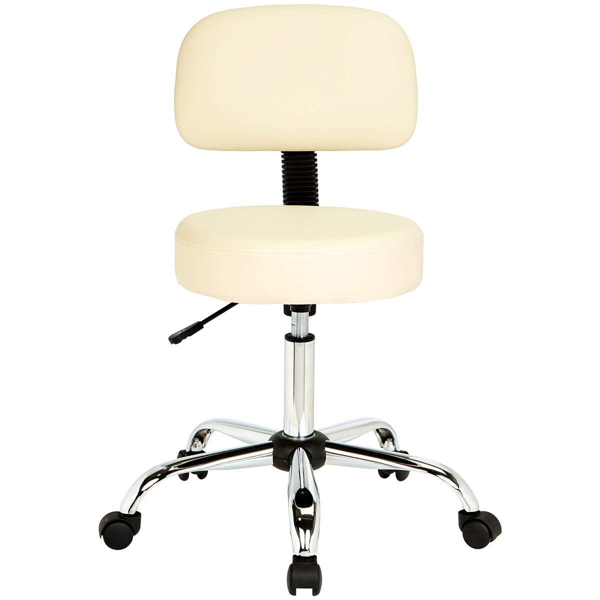 AmazonBasics Multi-Purpose Adjustable Office Drafting Spa Stool with Back Cushion and Wheels - Beige