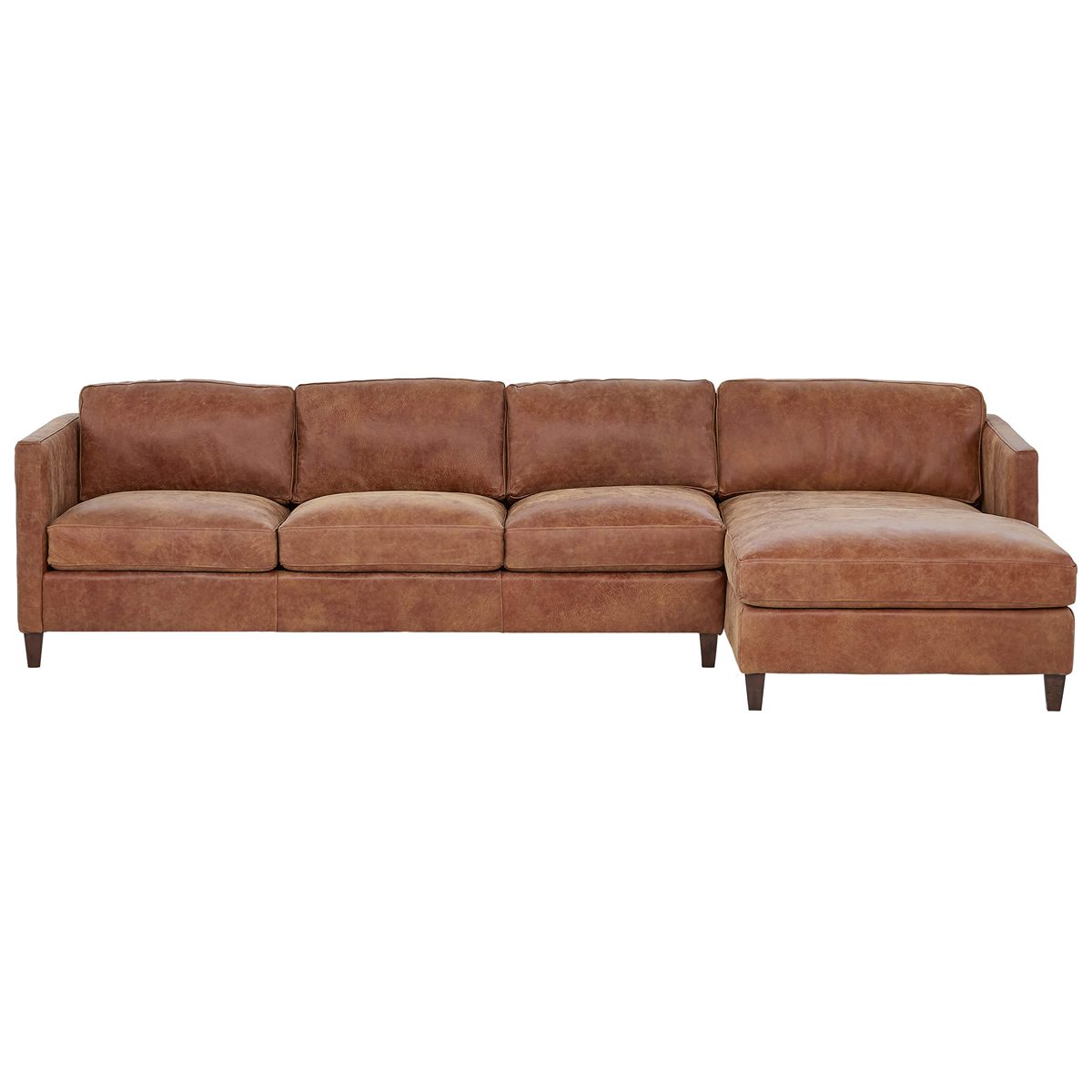 Amazon Brand – Stone & Beam Andover Right-Facing Sofa-Chaise Sectional, 126"W, Saddle-Colored Leather