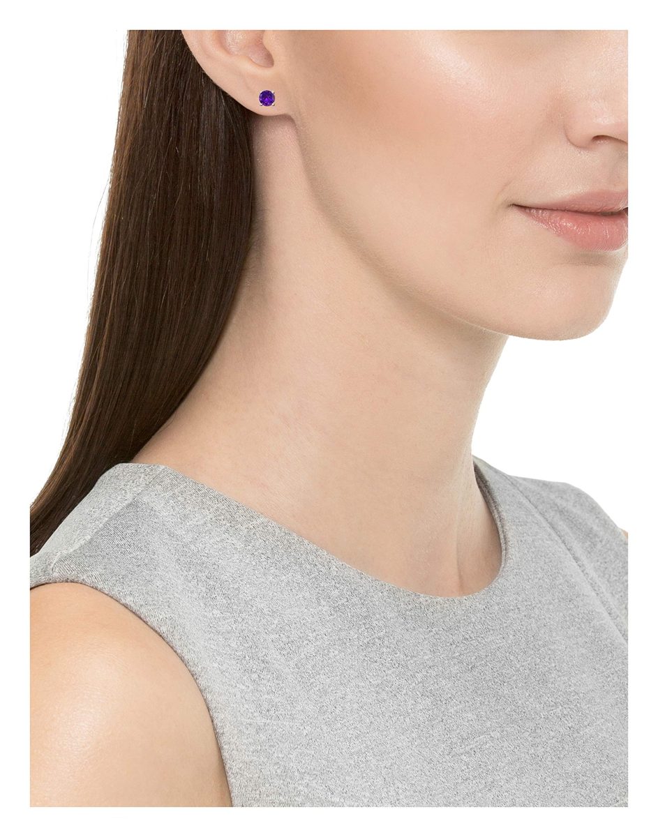 Amazon Essentials Sterling Silver Genuine or Simulated Birthstone Round Cut Stud Earrings