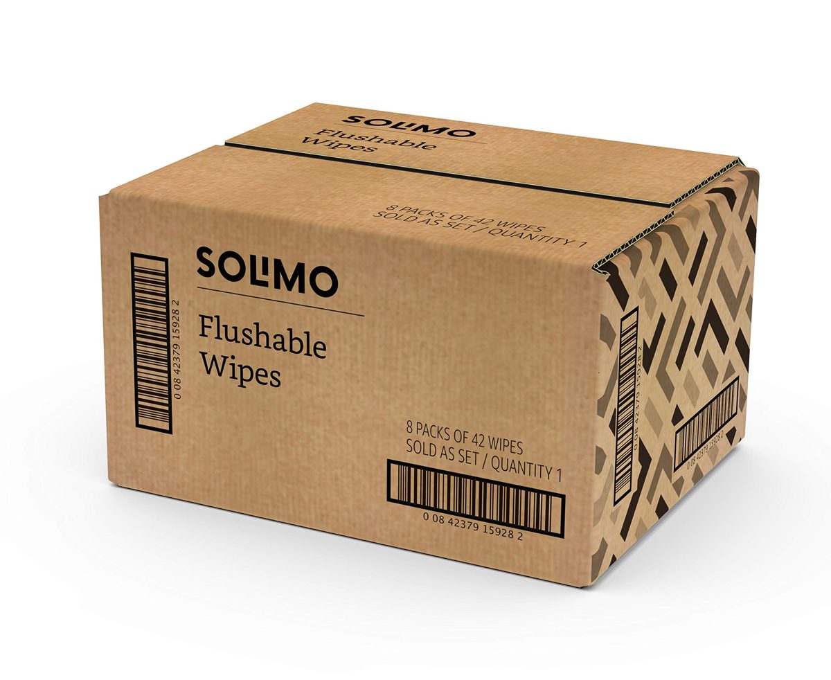 Amazon Brand - Solimo Flushable Adult Toilet Wipes, Fragrance Free, 336 Count (8 packs of 42)