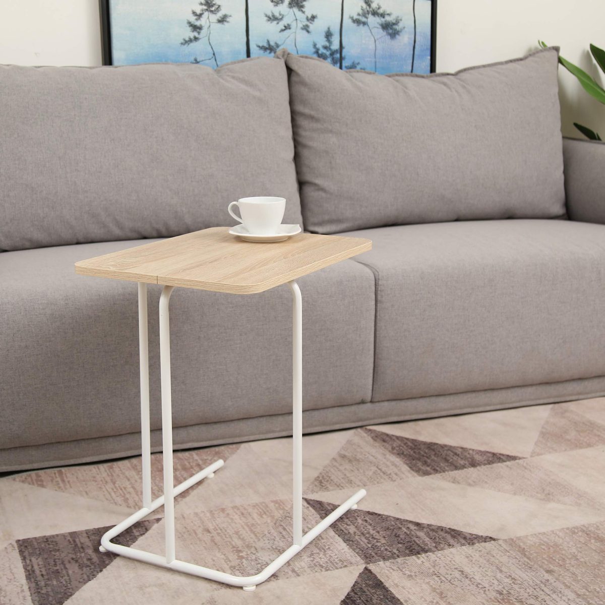 Amazon Brand - Movian Ljungan End/Side Table, 48 x 37 x 55cm, Beige/White Steel Base