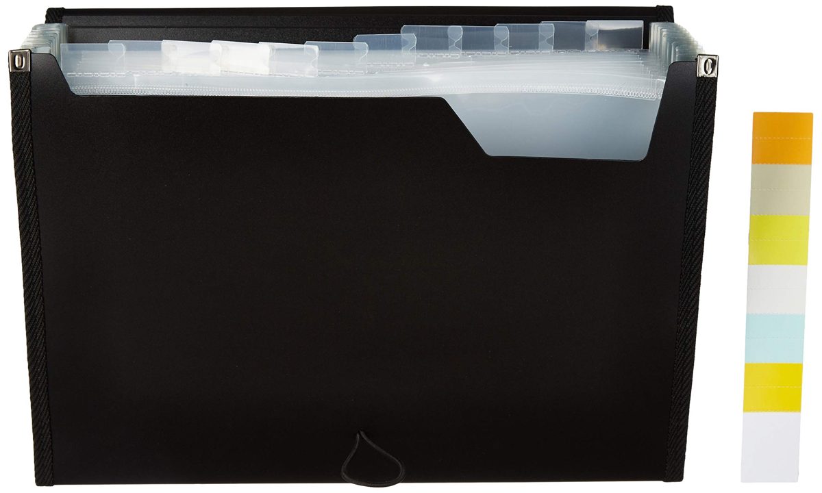 Amazon Brand - Solimo Expanding File Folder, Letter Size (Fits A4 Paper), Black, with 12 pockets