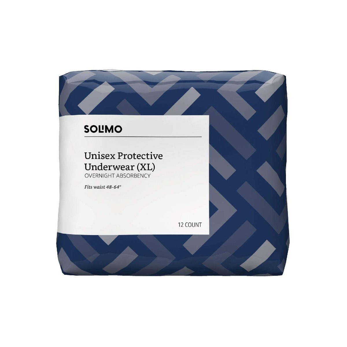 Amazon Brand - Solimo Incontinence Underwear for Men and Women, Overnight Absorbency, Extra Large, 12 Count, 1 Pack