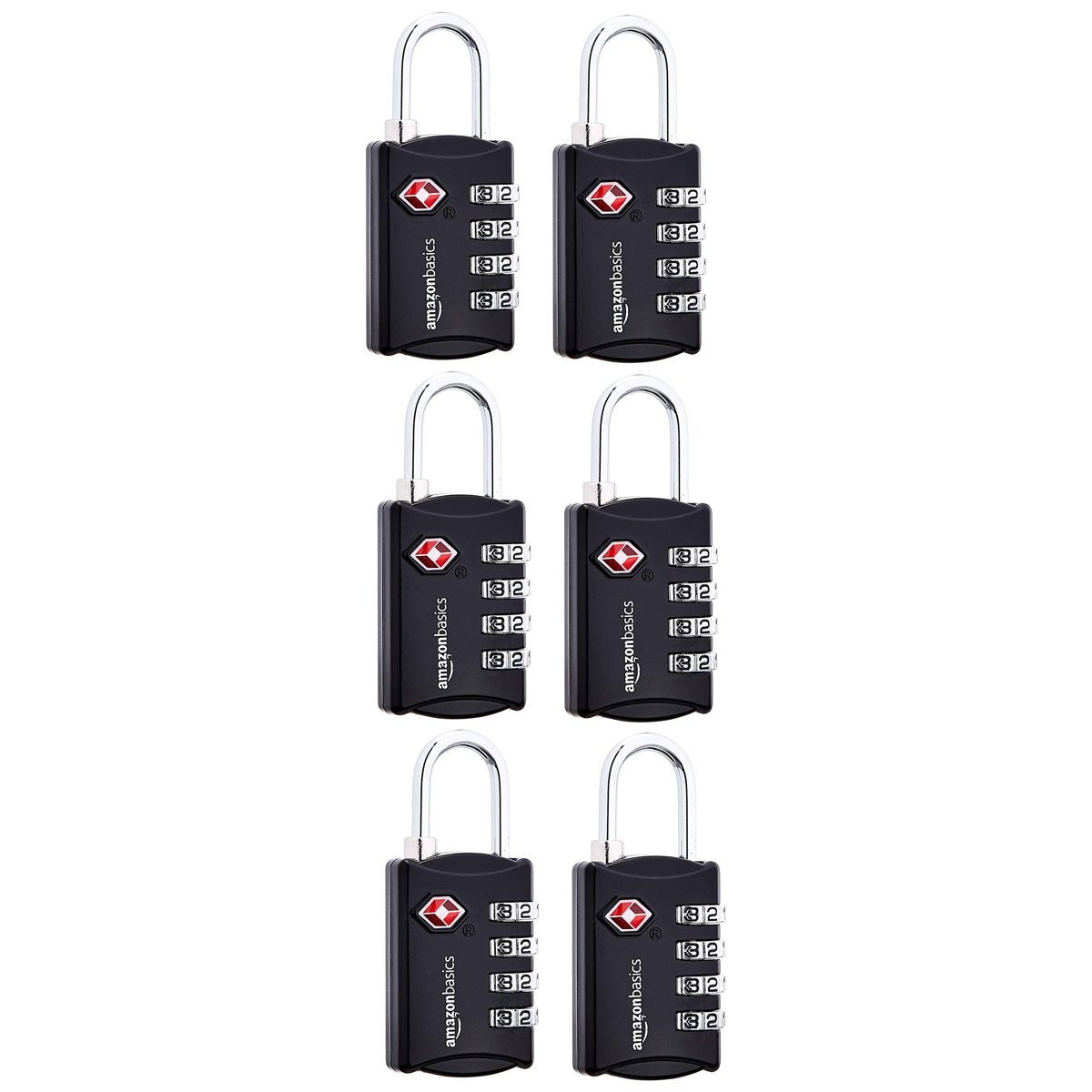 AmazonBasics - TSA Approved 4 Digit Cable Combination Lock - Black (Pack of 6)
