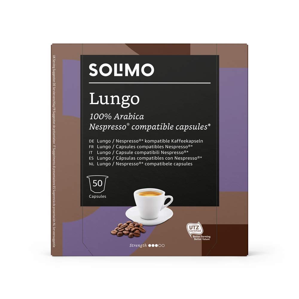 Amazon Brand Solimo Nespresso Compatible Lungo capsules- UTZ certified, 100 capsules (2 x 50)