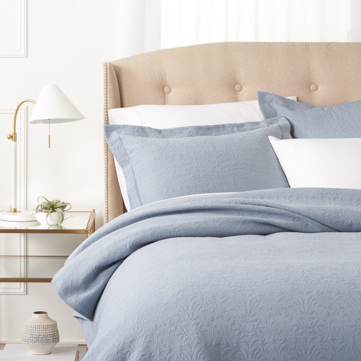 Pinzon Ivy Matelasse Cotton Sham, King, Dusty Blue