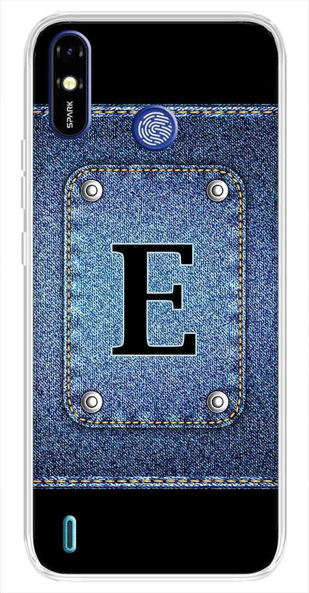 Amazon Brand - Solimo Designer Multicolor Button Jeans Alphabet-E Printed Soft Back Case Mobile Cover for Tecno Spark Go Plus