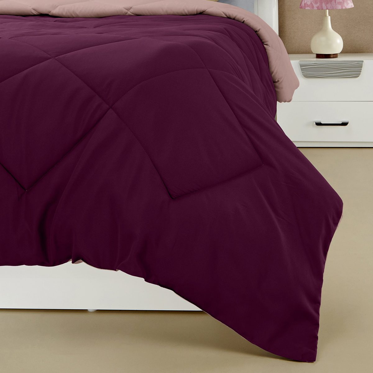 Amazon Brand - Solimo Microfibre Reversible Comforter, Single (Plum Purple and Moody Mauve, 200 GSM)