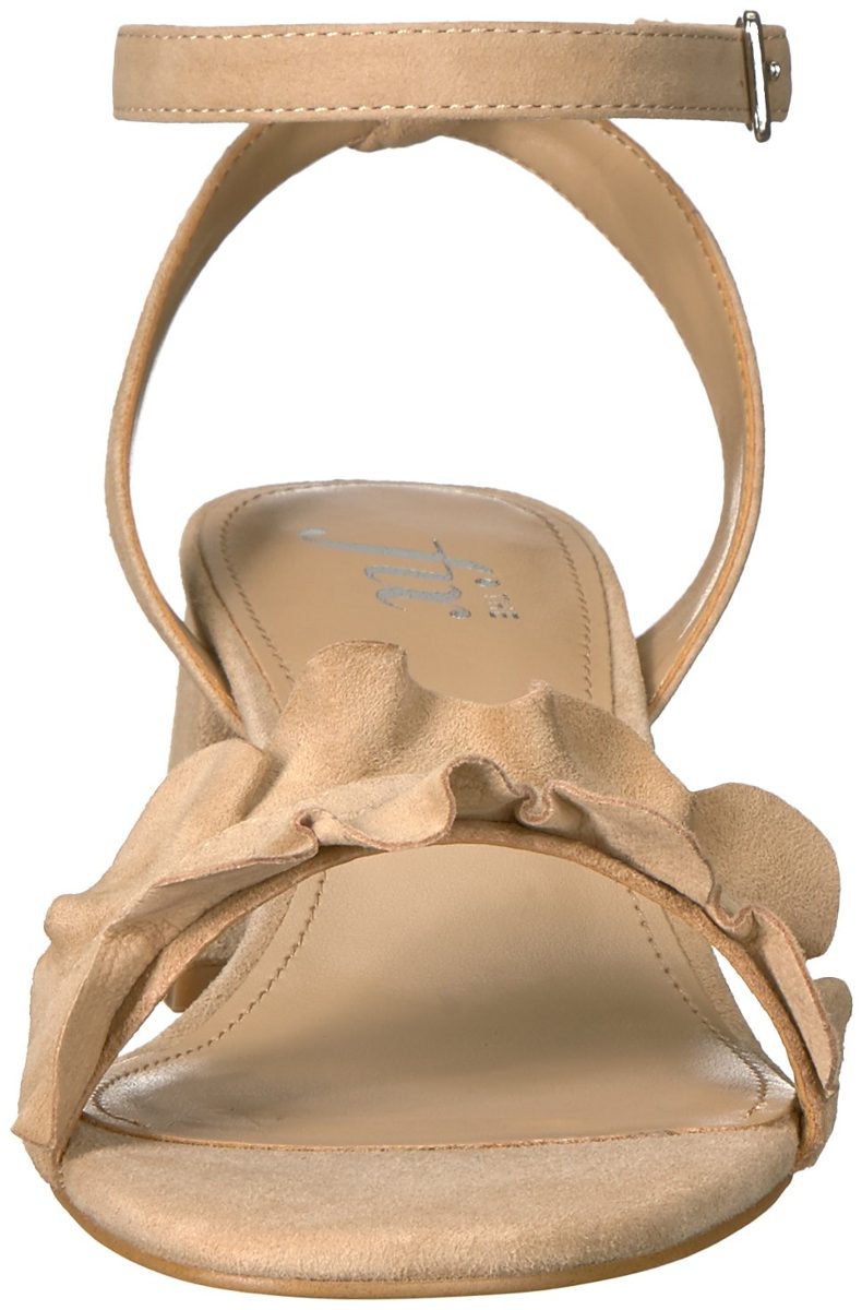 Amazon Brand - The Fix Women's Lizzie Block Heel Ruffled Sandal Heeled, Dove Suede, 10 B US