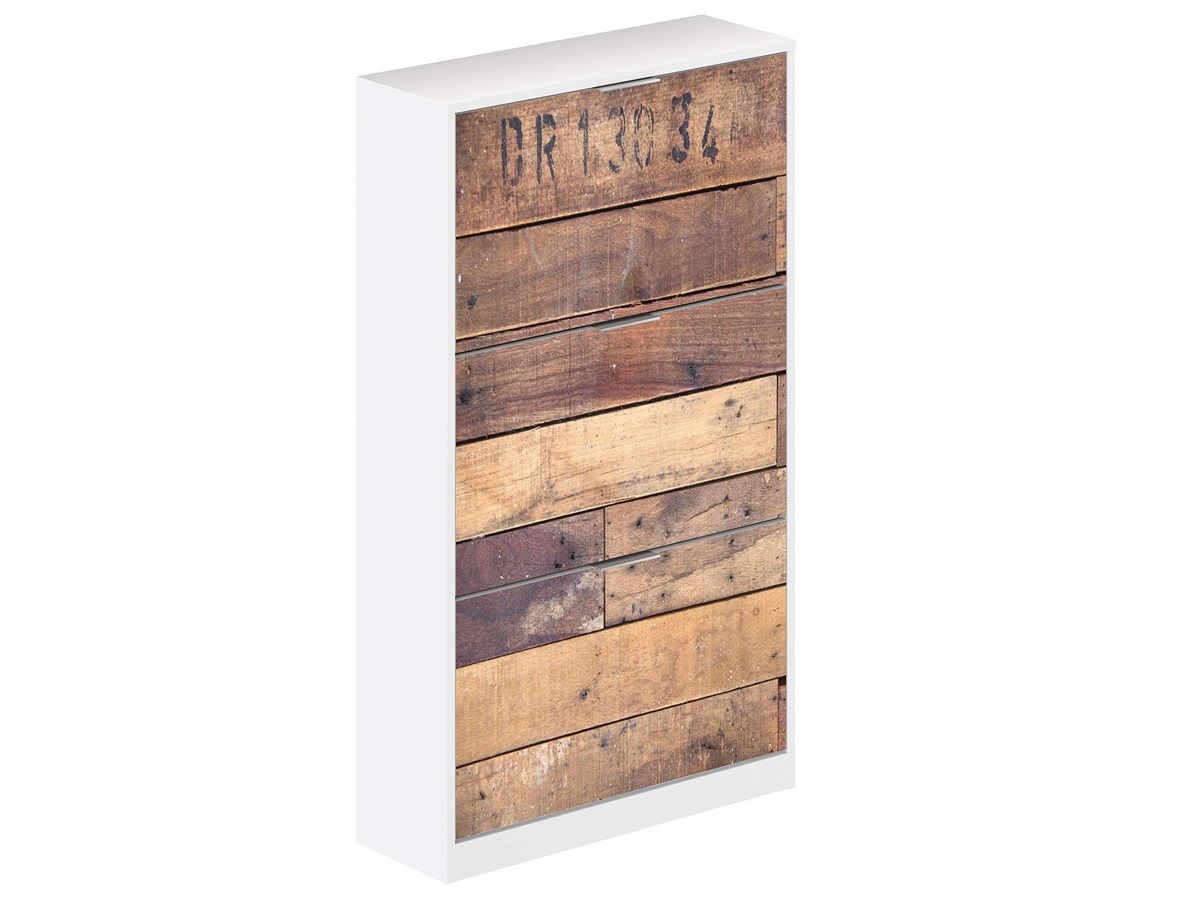 Movian Adour 3-Door Shoe Cabinet/Cupboard/Organizer, 25 x 75 x 128cm, White & Vintage-Wood-Look