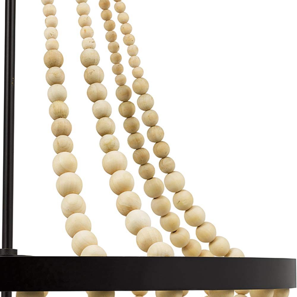 Amazon Brand – Stone & Beam Modern Farmhouse Wood Bead Chandelier Ceiling Fixture With 4 LED Light Bulbs - 24 x 24 x 45.5 Inches, Natural