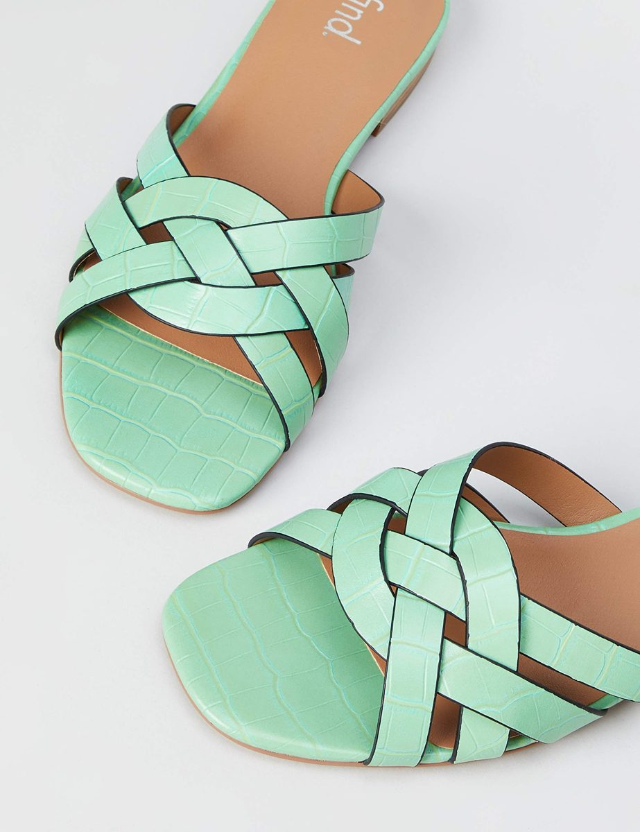 find. Women's Lattice Strap Mule Open Toe Sandals, Grün Pale Green Croc, 9