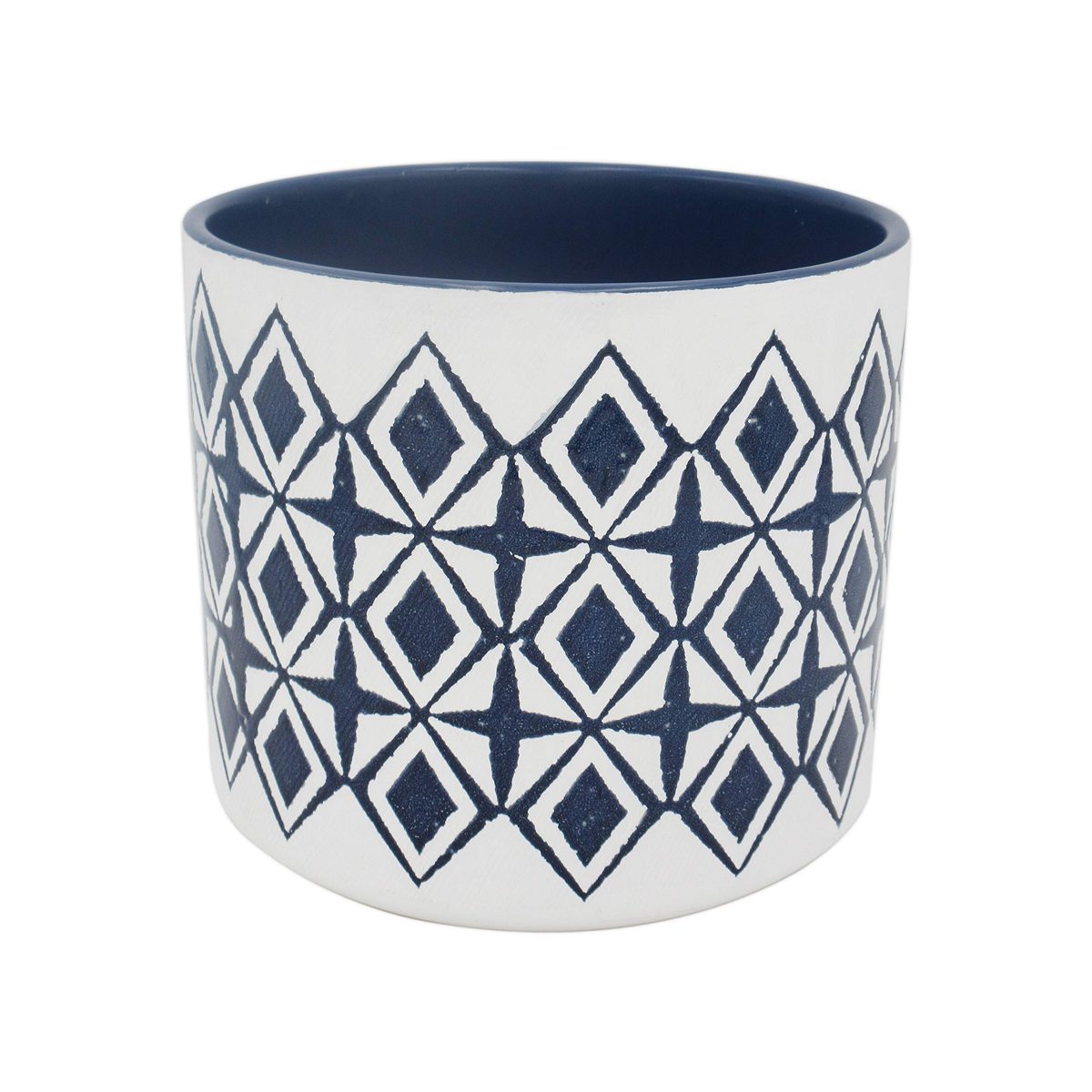 Amazon Brand – Rivet Mid-Century Diamond-Patterned Stoneware Planter, 7.67"H, Blue and White