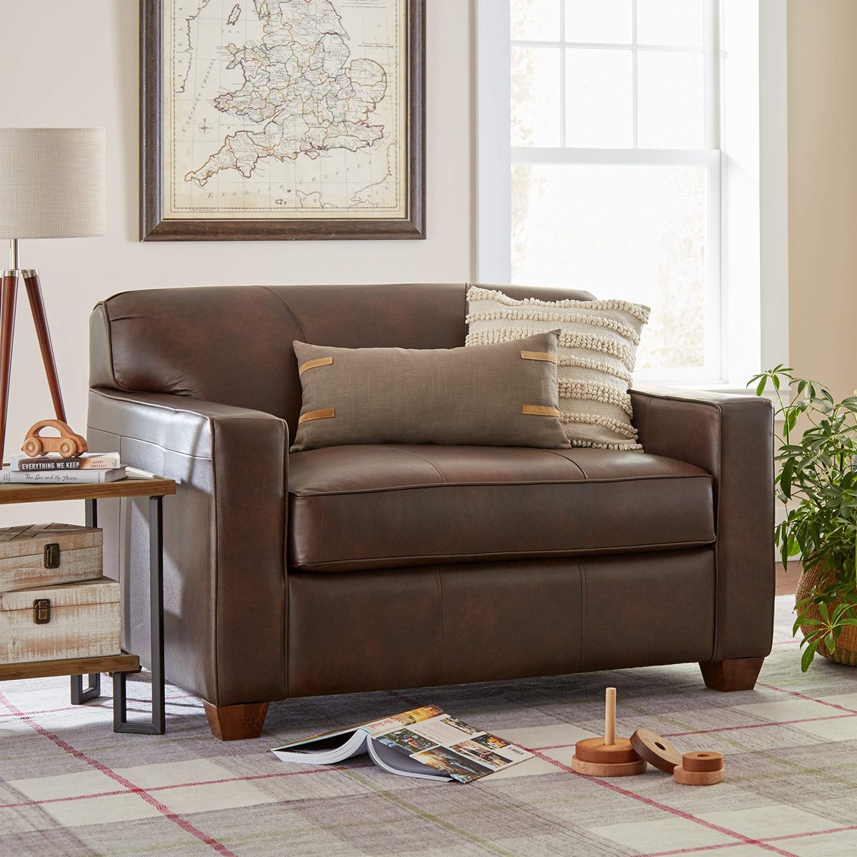 Amazon Brand – Stone & Beam Fischer Sleeper Chair, 51"W, Driftwood Leather
