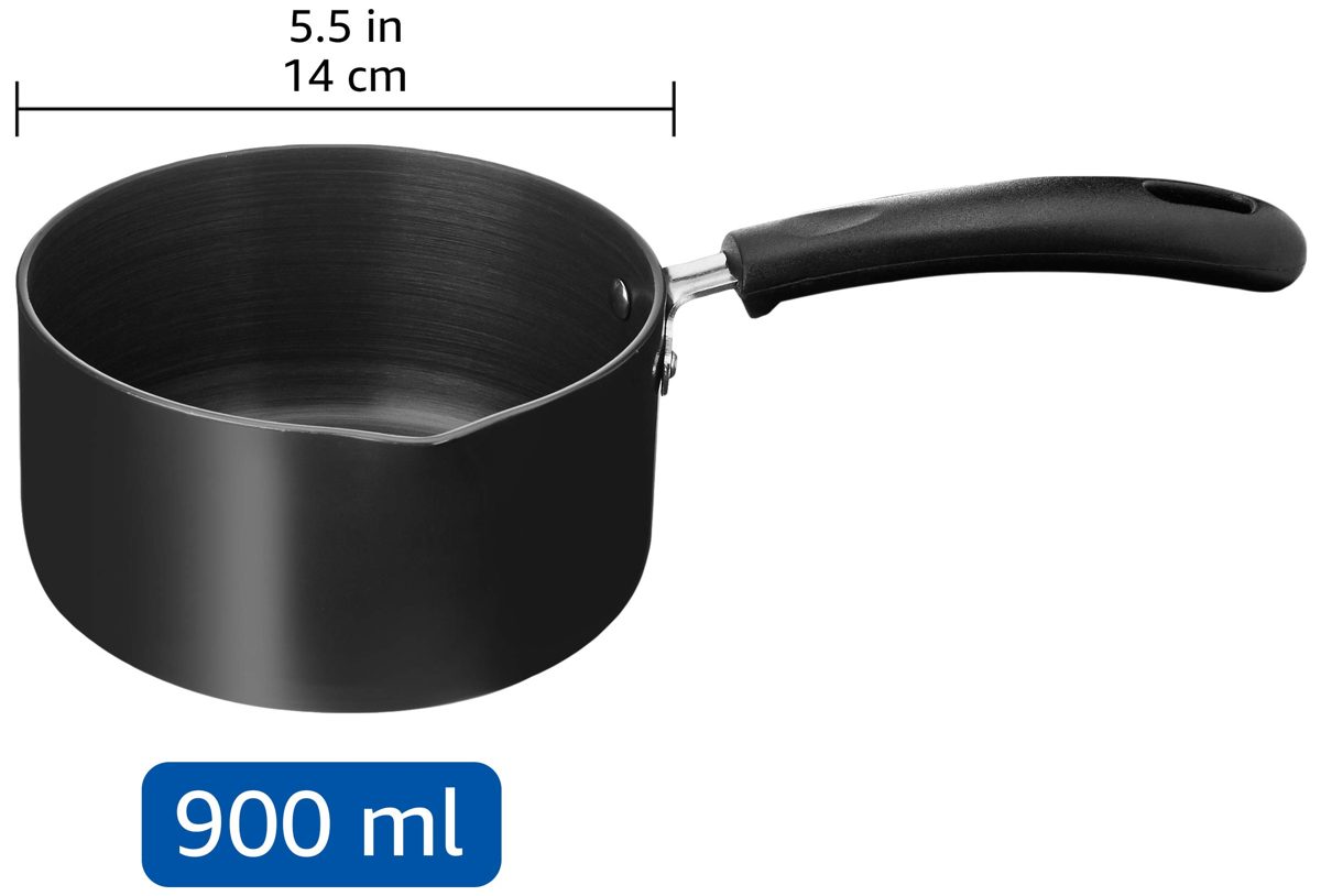 Amazon Brand - Solimo Hard Anodized Saucepan with Bakelite Handle (14cm, 900ml)