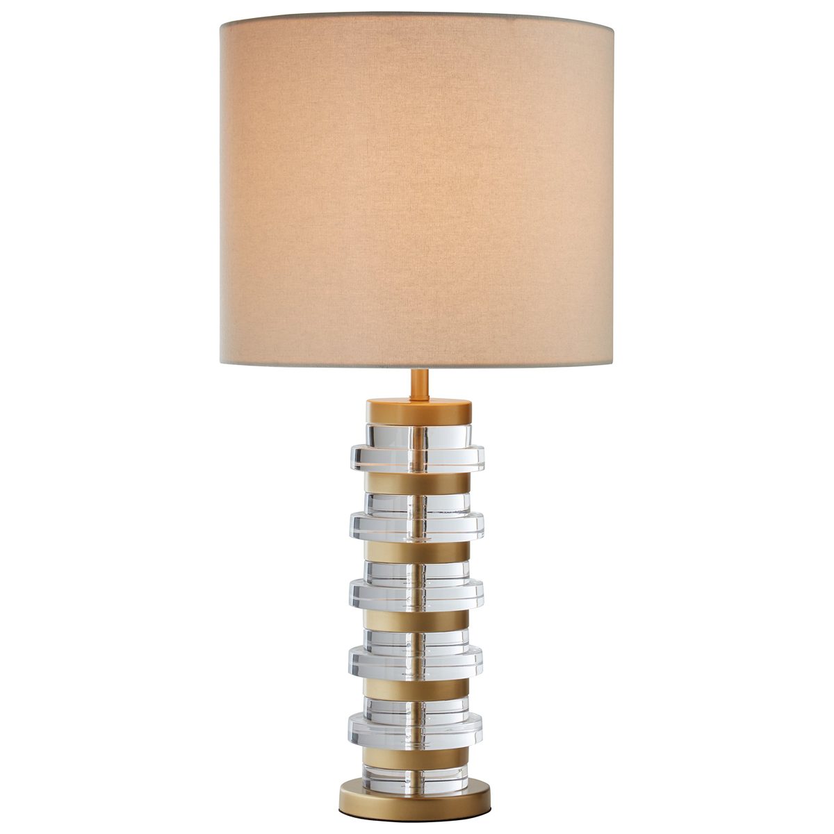 Amazon Brand – Rivet Mid-Century Modern Brass Trimmed Table Lamp with LED Light Bulb, 26"H, Clear