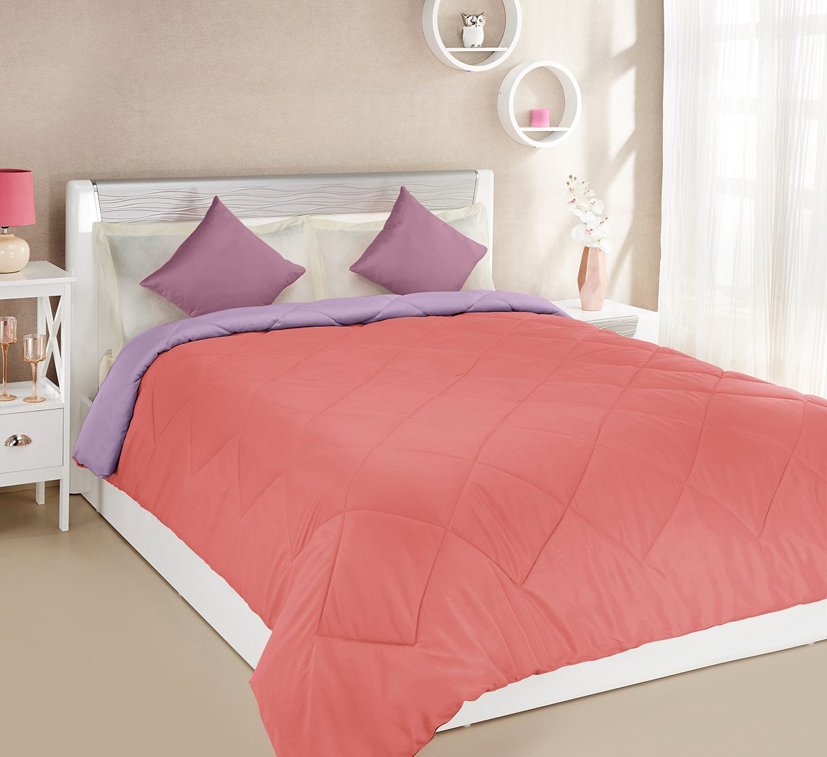 Amazon Brand - Solimo Microfibre Reversible Comforter, Double (Candy Pink and Bubble Gum Purple, 200 GSM)