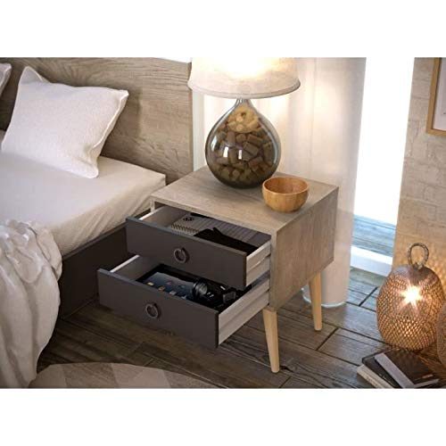 AmazonBasics 2-Drawer Bedside Table, 45 x 38 x 49 cm, Light Brown/Dark Grey