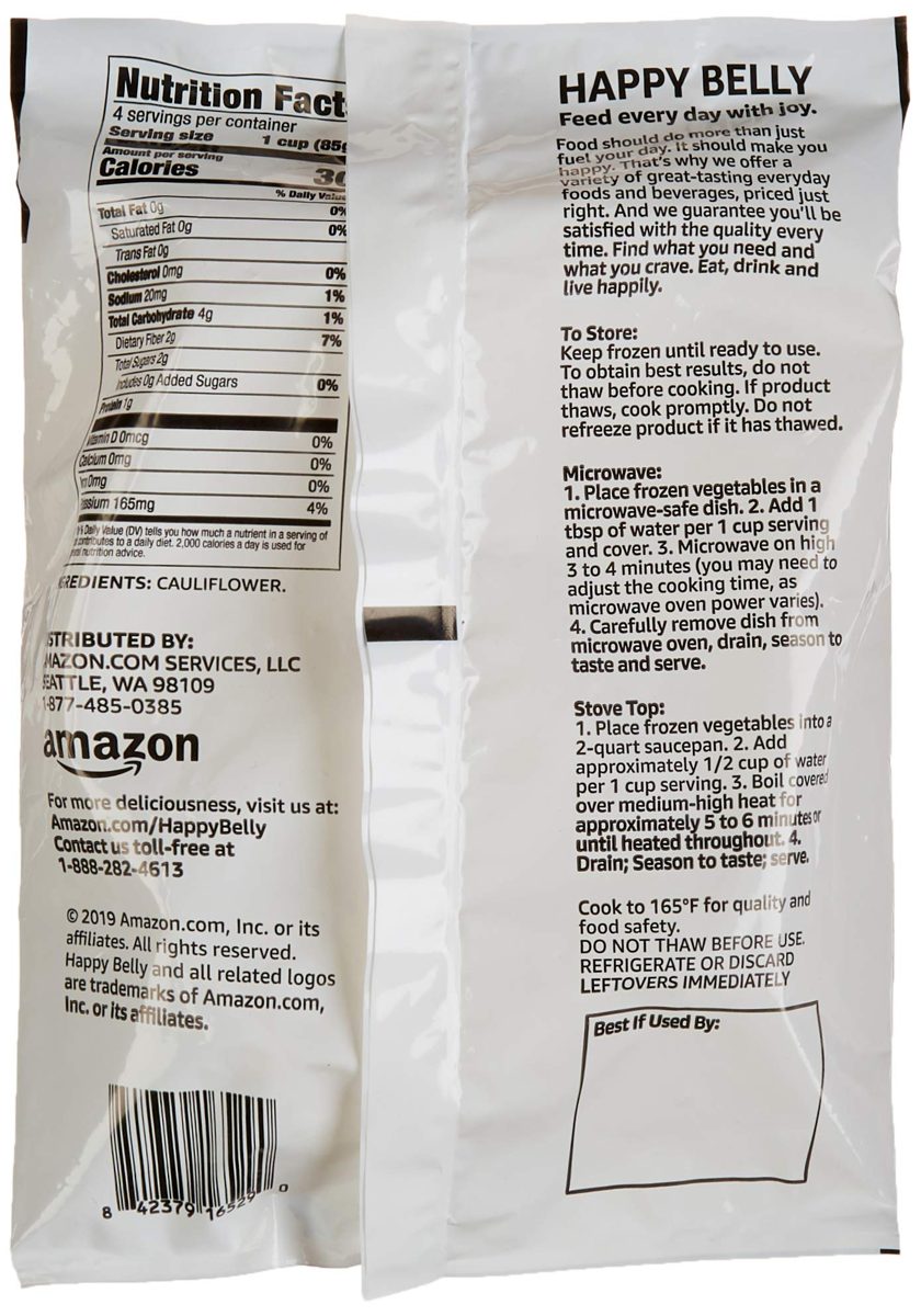 Amazon Brand - Happy Belly Frozen Cauliflower Floret, 12 Ounce