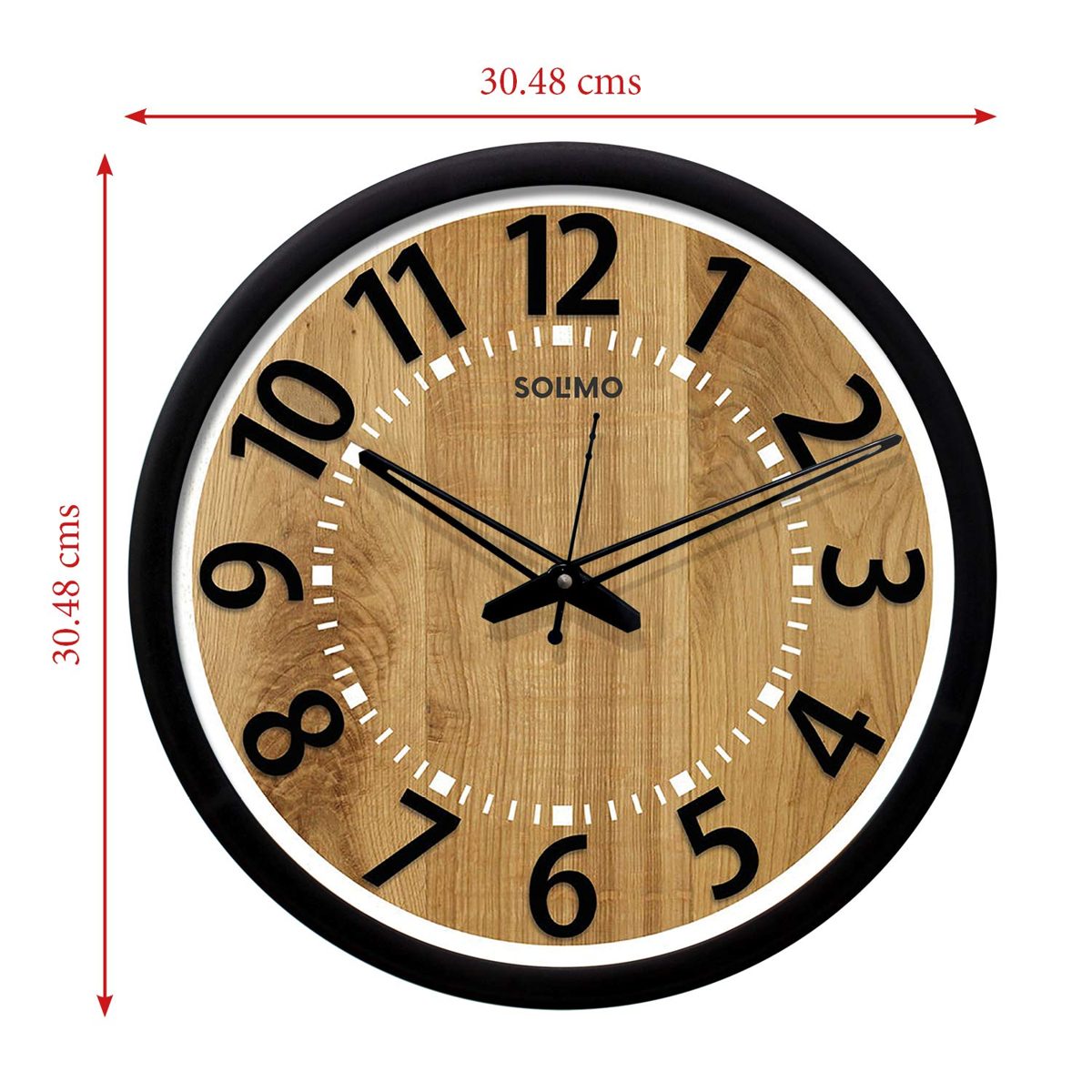 Amazon Brand - Solimo 12-inch Wall Clock - Bold Numerals (Silent Movement, Black Frame)