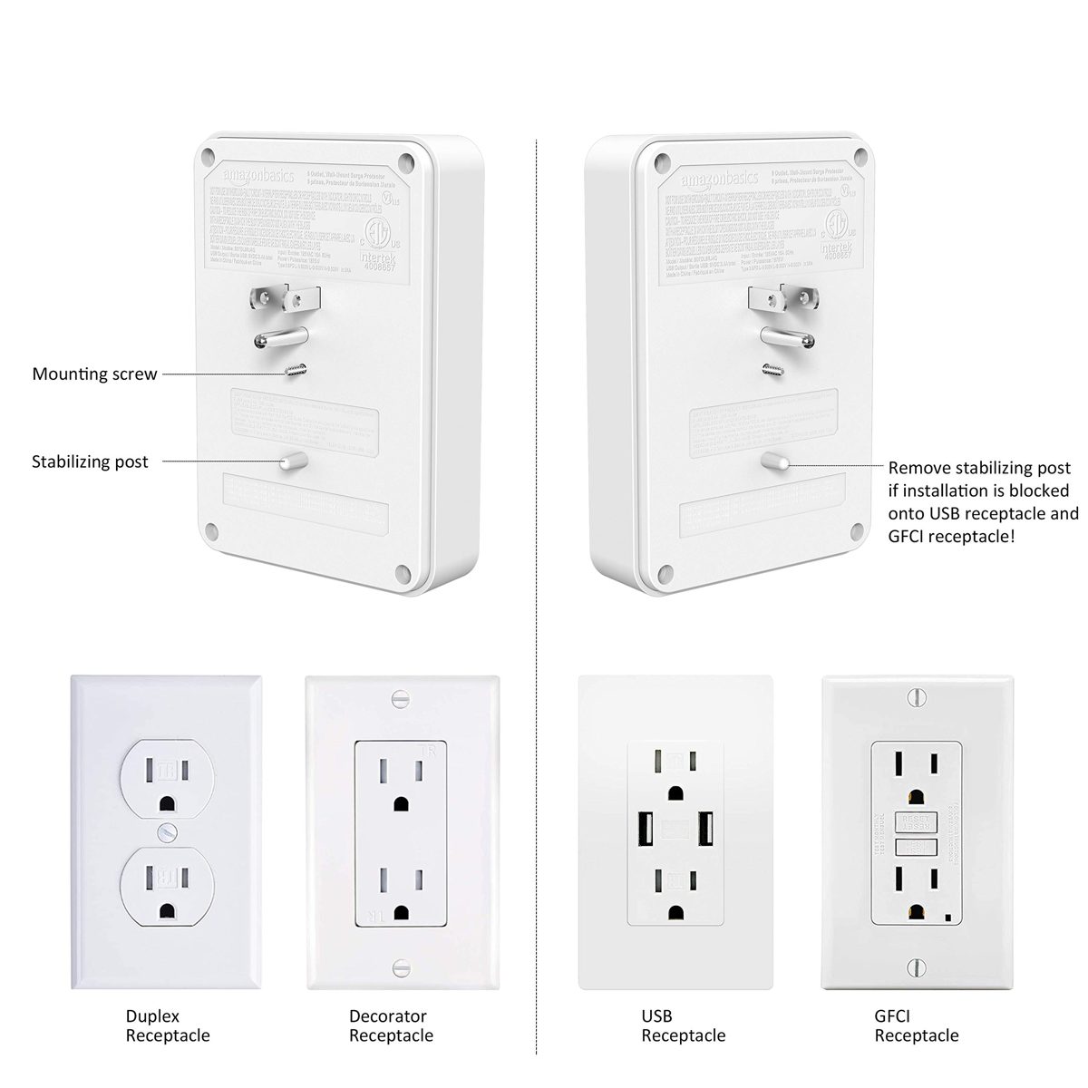 AmazonBasics 6 Outlet Wall-Mount Surge Protector