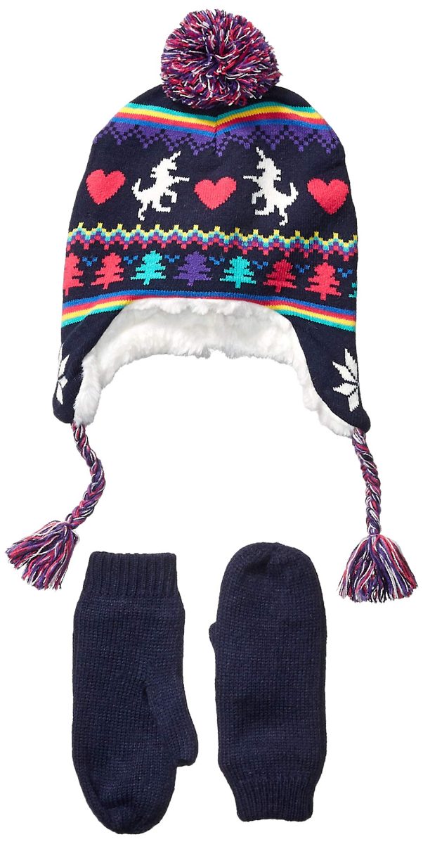 Spotted Zebra Girls' Toddler Hat Scarf Mittens Gloves Cold Weather Accessories, Unicorn Fairisle Set, 4T