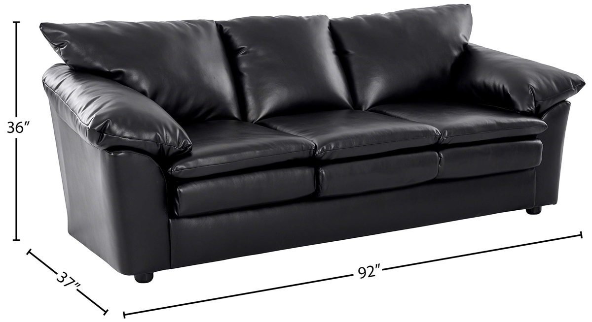 Amazon Brand – Ravenna Home Darian Oversized Pillow Faux Leather Sofa, 92"W, Black