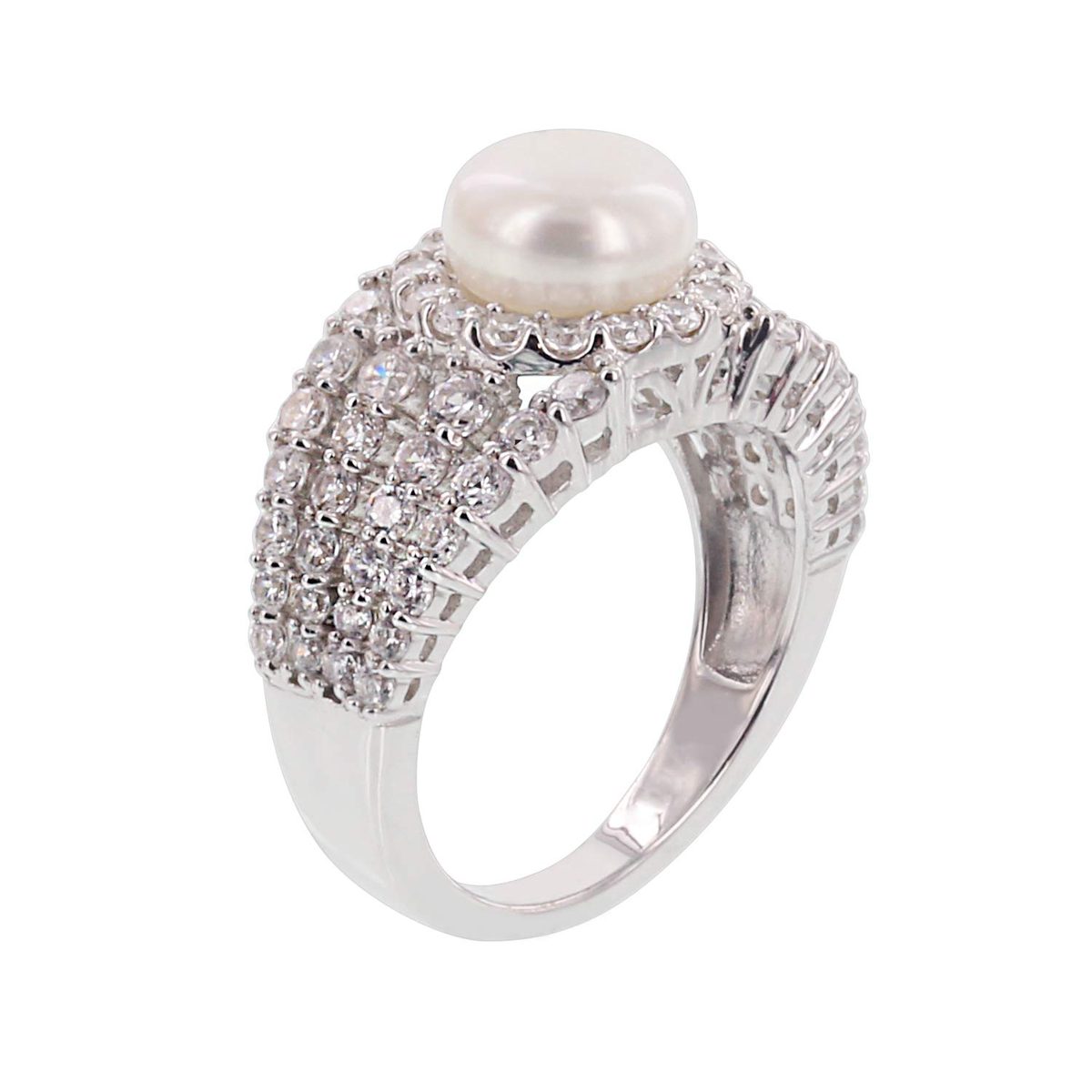 [Find] Amazon Collection roziumumekkisuta-ringusiruba- Incubation Period, 8 mm Freshwater Pearl and kyu-bikkuzirukoniamarutiro-ringu R Ring, Size 9