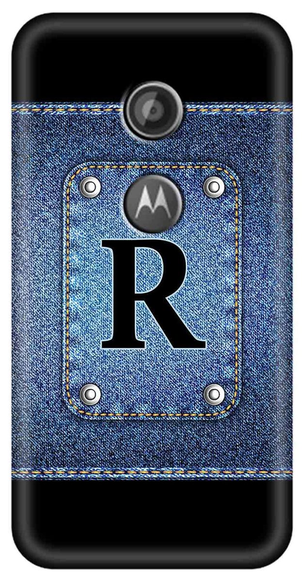 Amazon Brand - Solimo Designer Button Jeans Alphabet-R 3D Printed Hard Back Case Mobile Cover for Motorola Moto E2