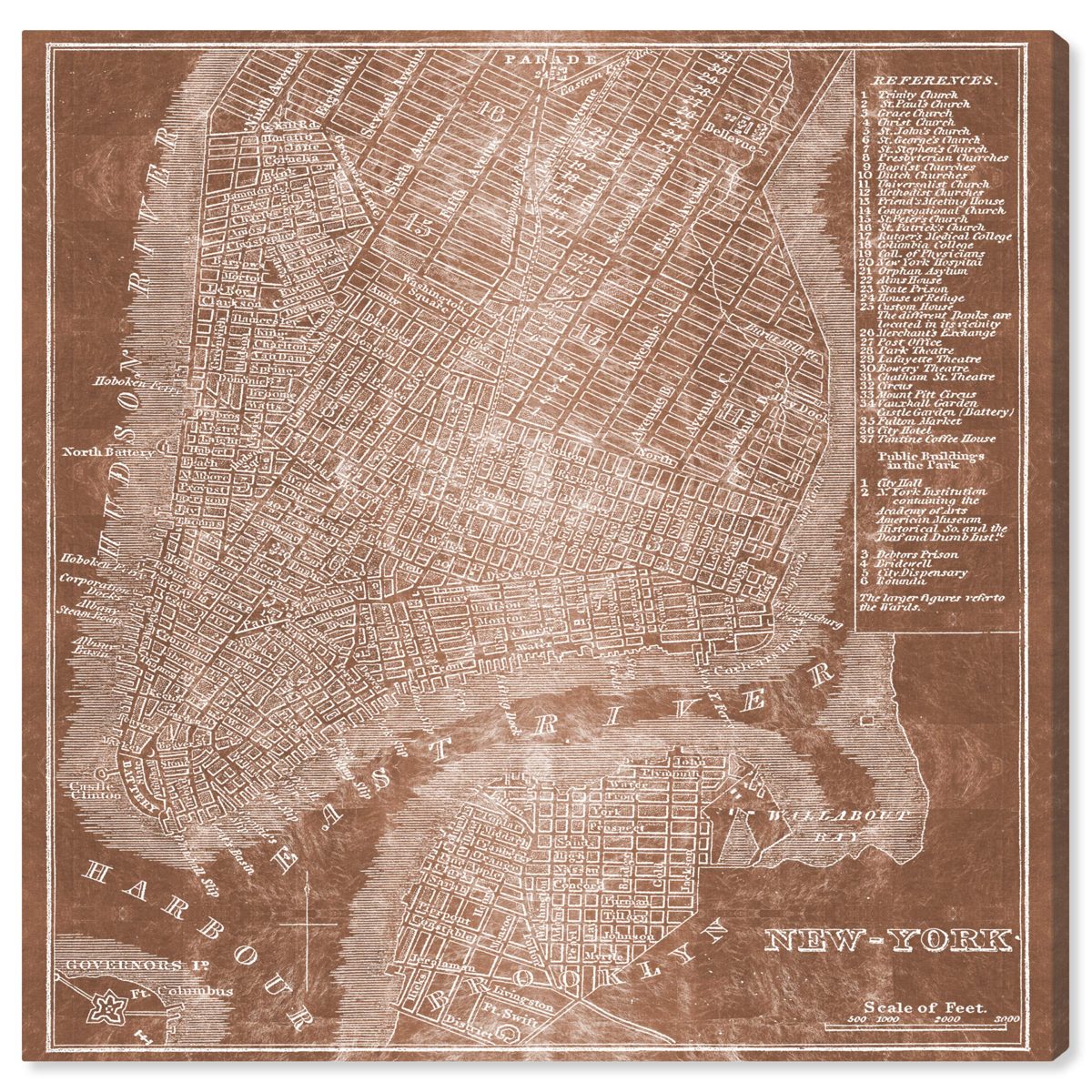 Amazon Brand – Stone & Beam Modern Copper Print Wall Art of New York City Map on Canvas, 24" x 24"