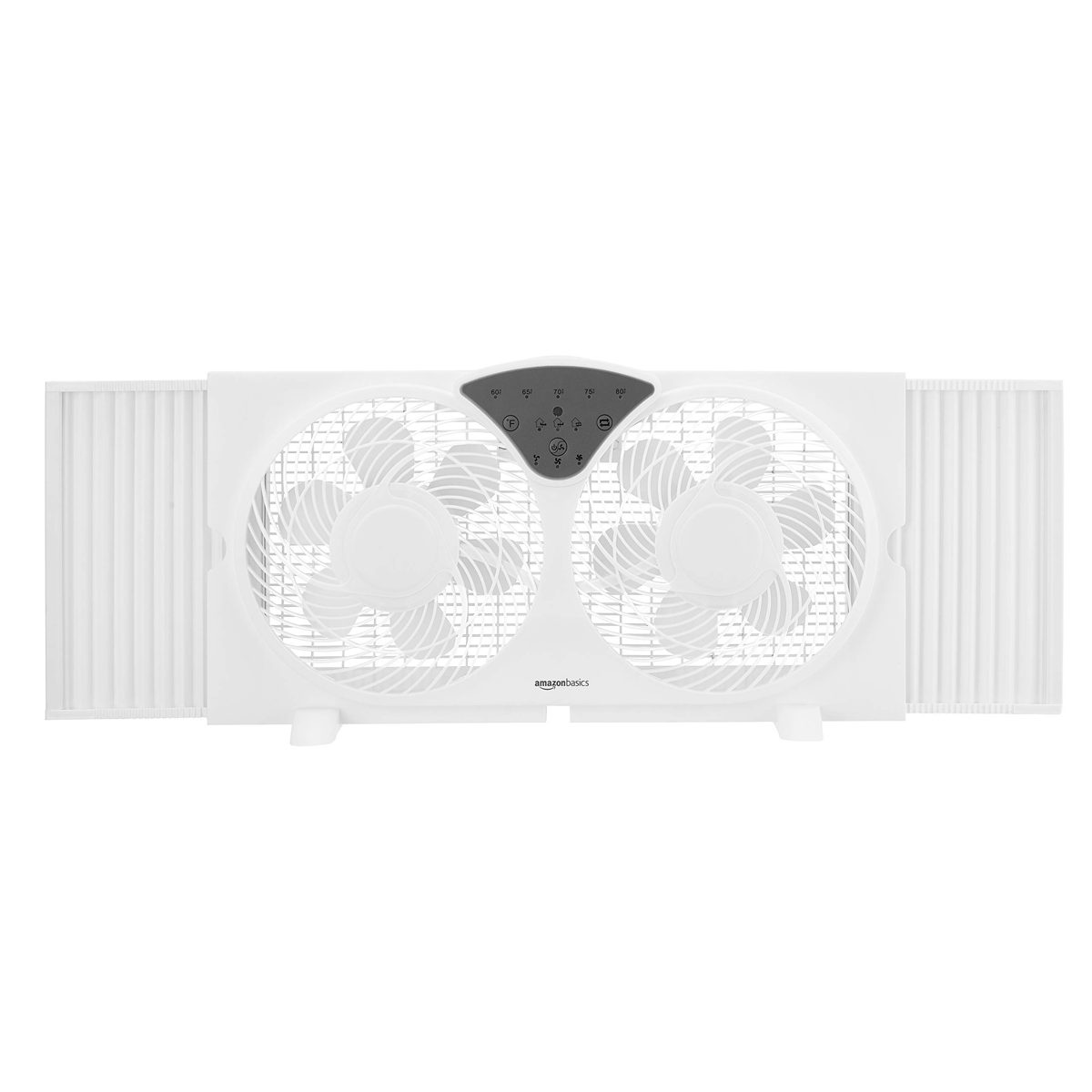 AmazonBasics Digital Window Fan with Twin 9-Inch Reversible Airflow Blades and Remote Control (Renewed)