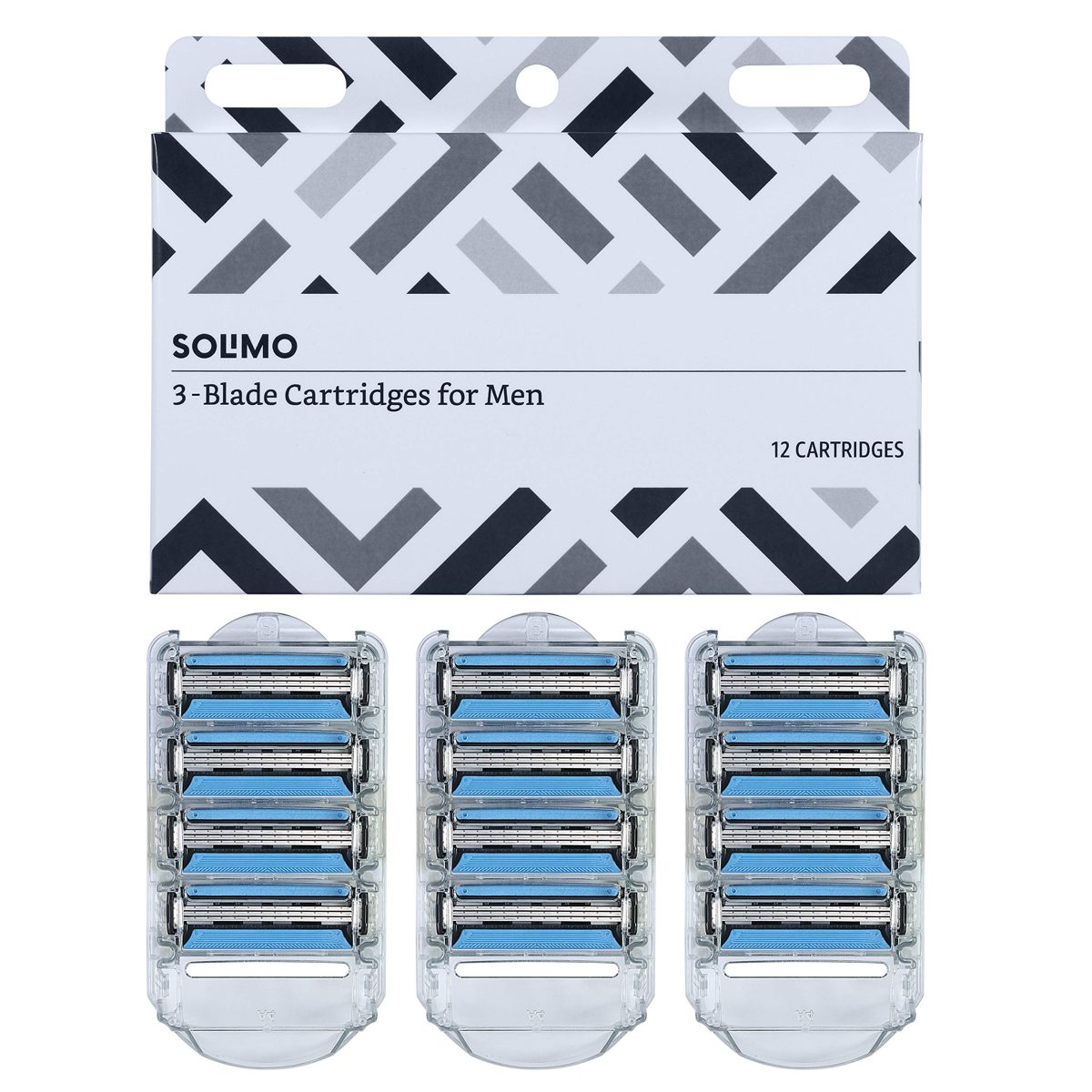 Solimo 3-Blade Razor Refills for Men with Dual Lubrication, 12 Cartridges (Fits Solimo Razor Handles only) & 3-Blade MotionSphere Razor for Men with Dual Lubrication, Handle & 2 Cartridges