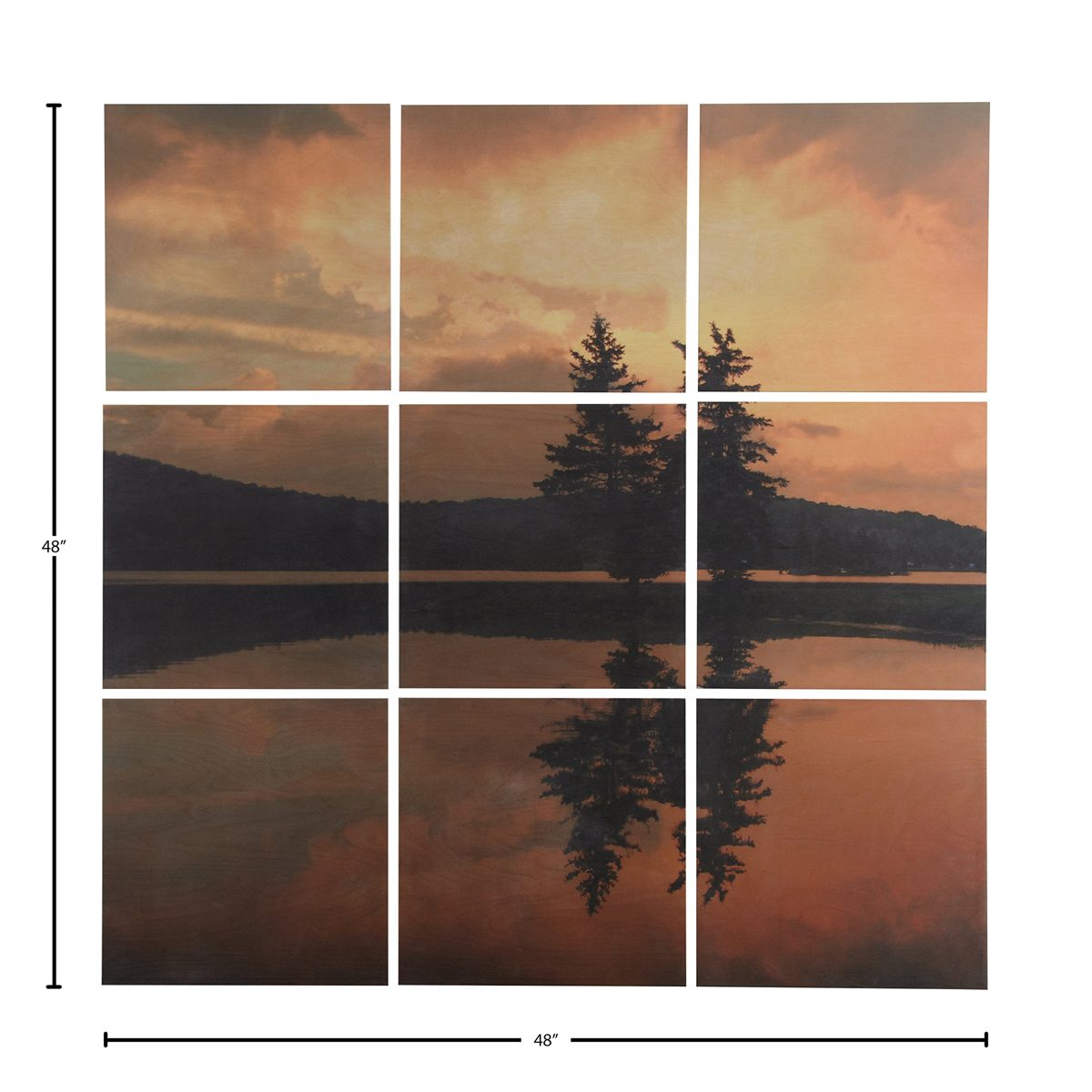 Amazon Brand – Stone & Beam Modern 9-Piece Photo Mural of Lakeside Sunset Wall Art on Wood, 48" x 48"