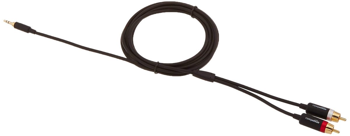 AmazonBasics 3.5mm to 2-Male RCA Adapter Audio Stereo Cable - 8 Feet (Renewed)