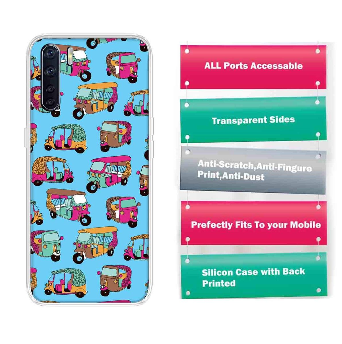 Amazon Brand - Solimo Designer Multicolor Auto Blue Pattern Printed Soft Back Case Mobile Cover for Oppo F15