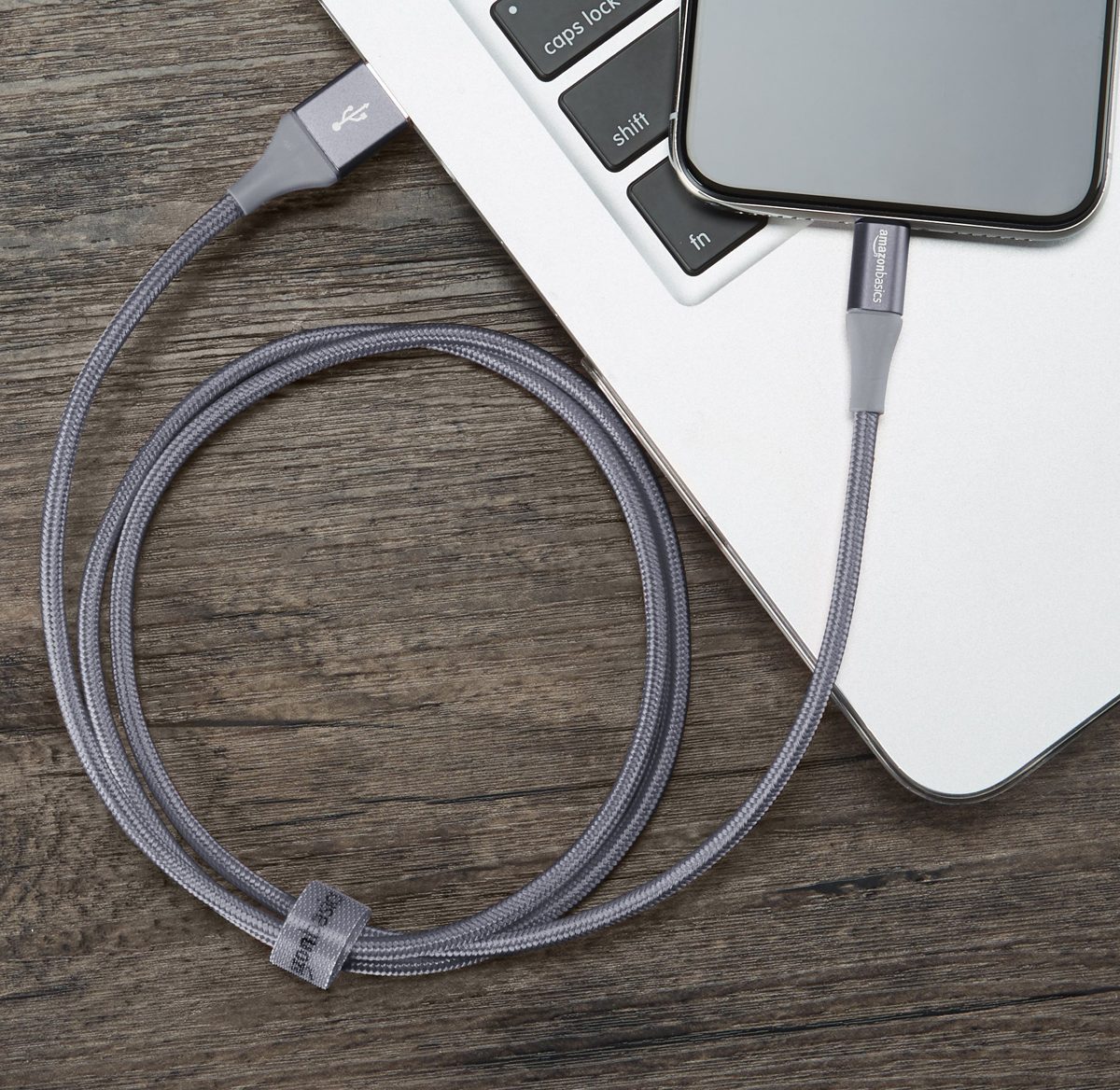AmazonBasics Double Braided Nylon Lightning to USB Cable, Advanced Collection, MFi Certified Apple iPhone Charger, Dark Gray, 3 Foot