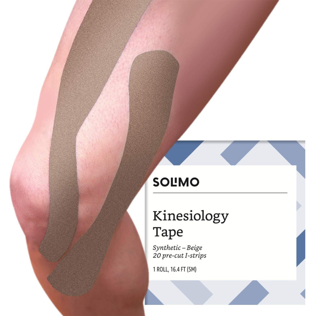 Amazon Brand - Solimo Kinesiology Tape Synthetic I Strips, Beige, 1 Roll of 20, 2" x 10" Strips