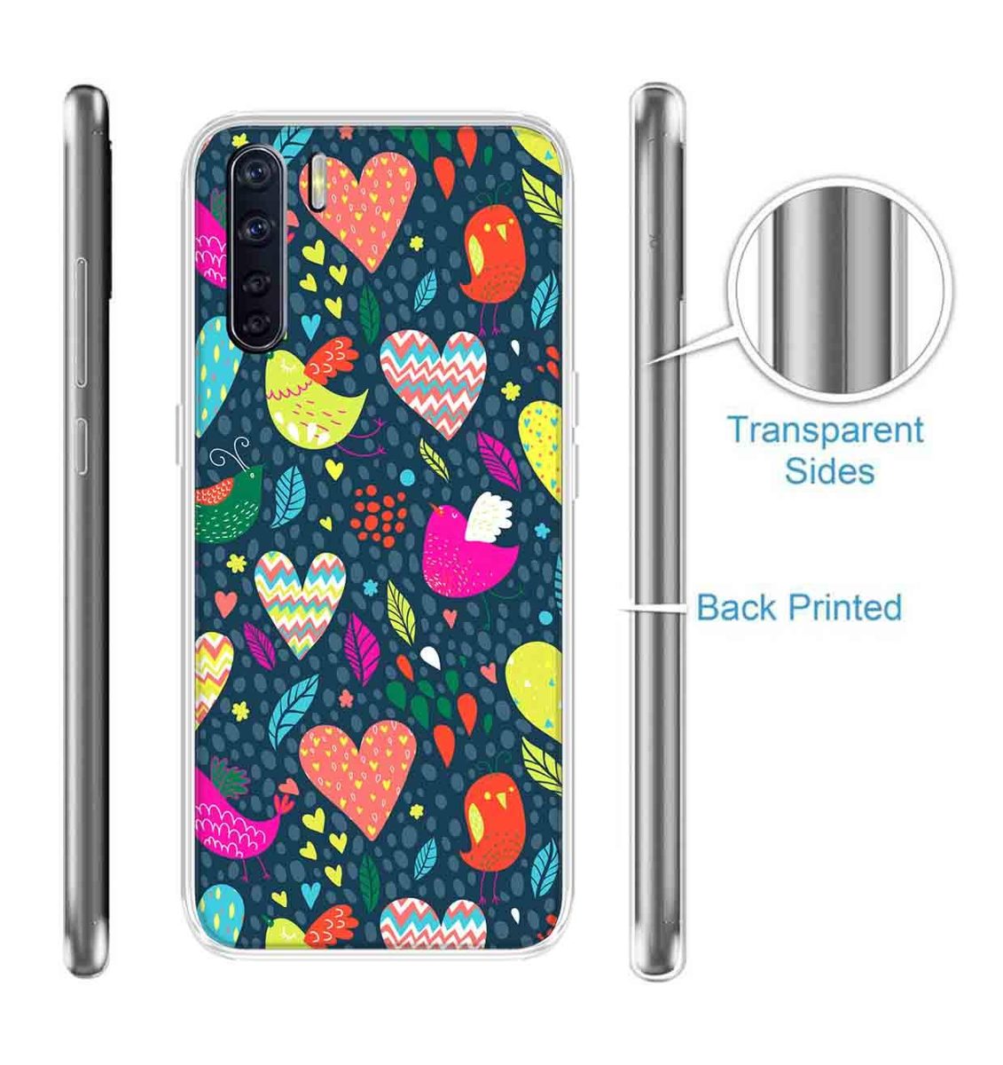 Amazon Brand - Solimo Designer Multicolor Love Bird Design Printed Soft Back Case Mobile Cover for Oppo F15