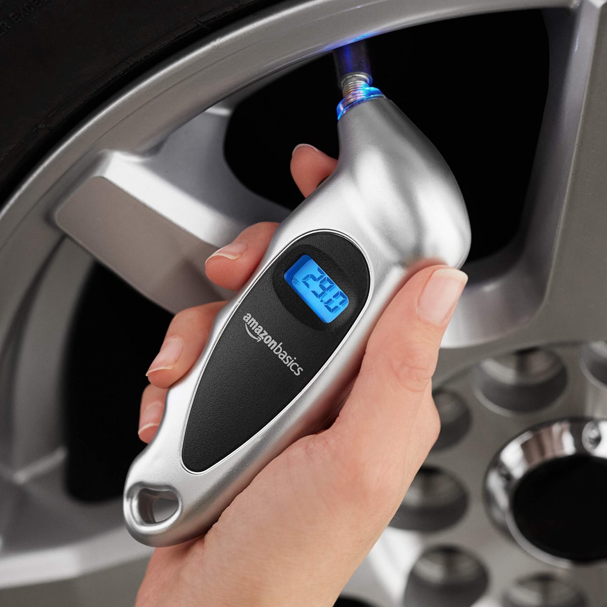 AmazonBasics Digital Tire Pressure Gauge - Silver, 1-Pack