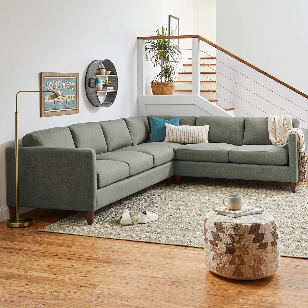 Amazon Brand – Stone & Beam Andover Modern Left L-Sectional Sofa, 124"W, Light Blue