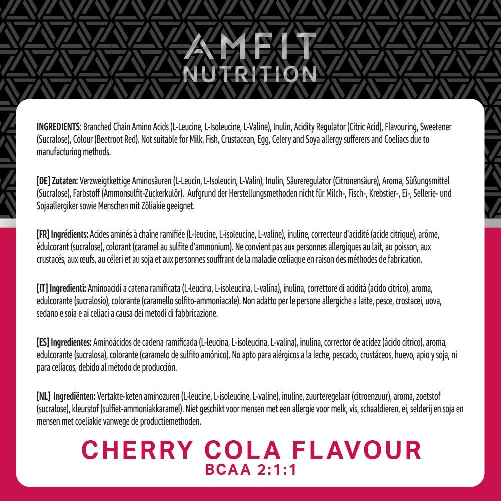 Amazon Brand - Amfit Nutrition - BCAA 2:1:1 - Cherry Cola Flavour 300g , 30 servings