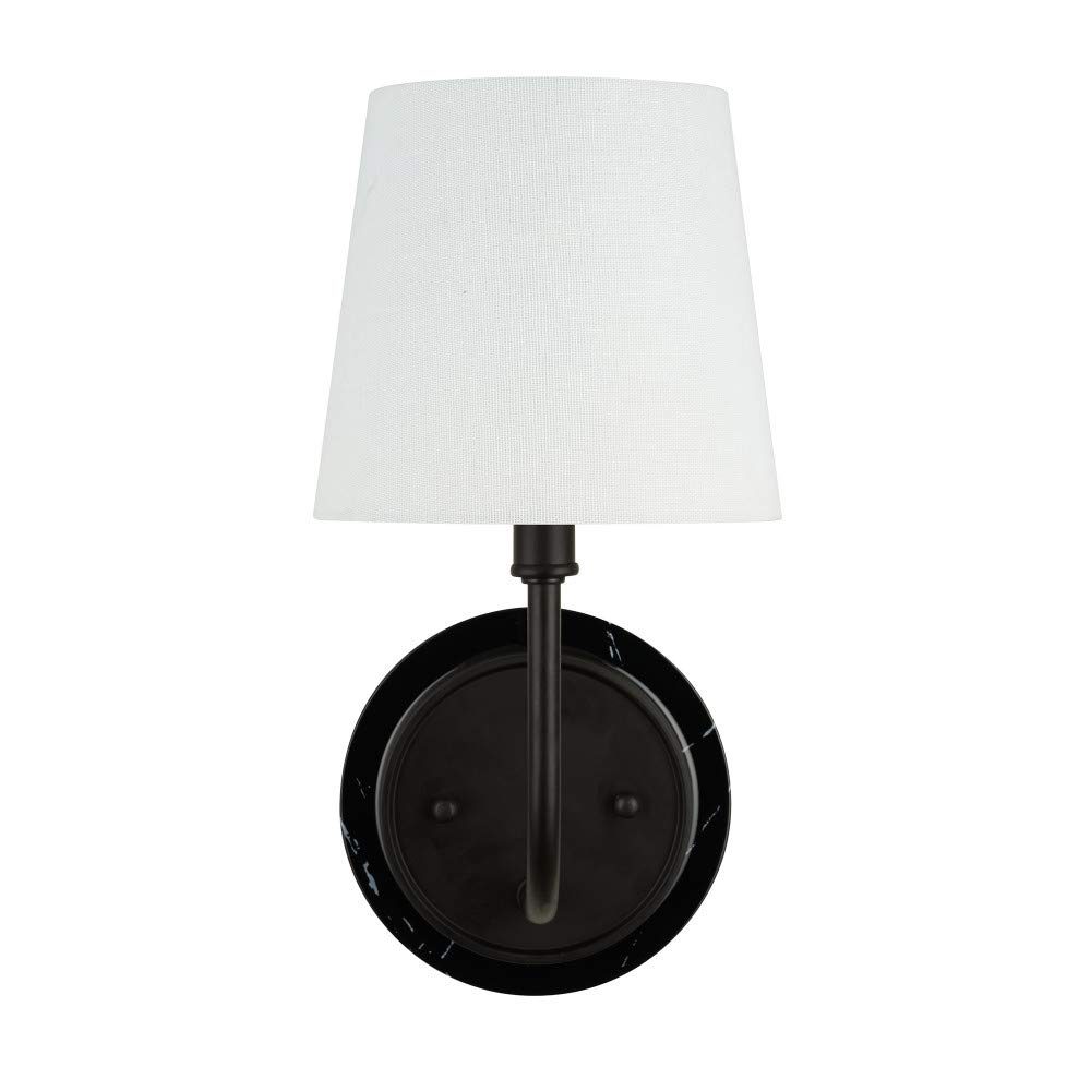 Amazon Brand – Stone & Beam Contemporary Single-Light Black Marble Wall Sconce with Linen Shade, LED Bulb Included, 13.5"H, Dark Bronze