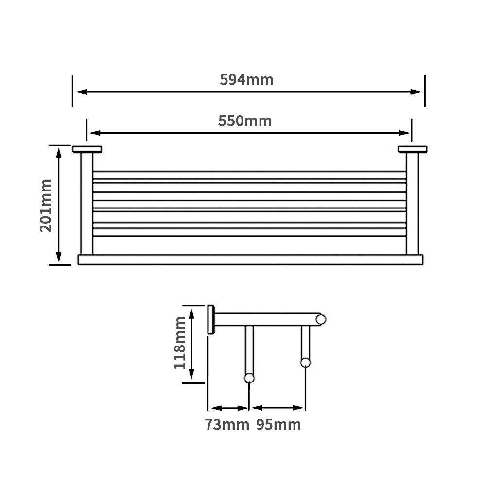Umi. Essentials 24" Wall Mounted Towel Rail with Double Grab Rail - Polished Stainless Steel