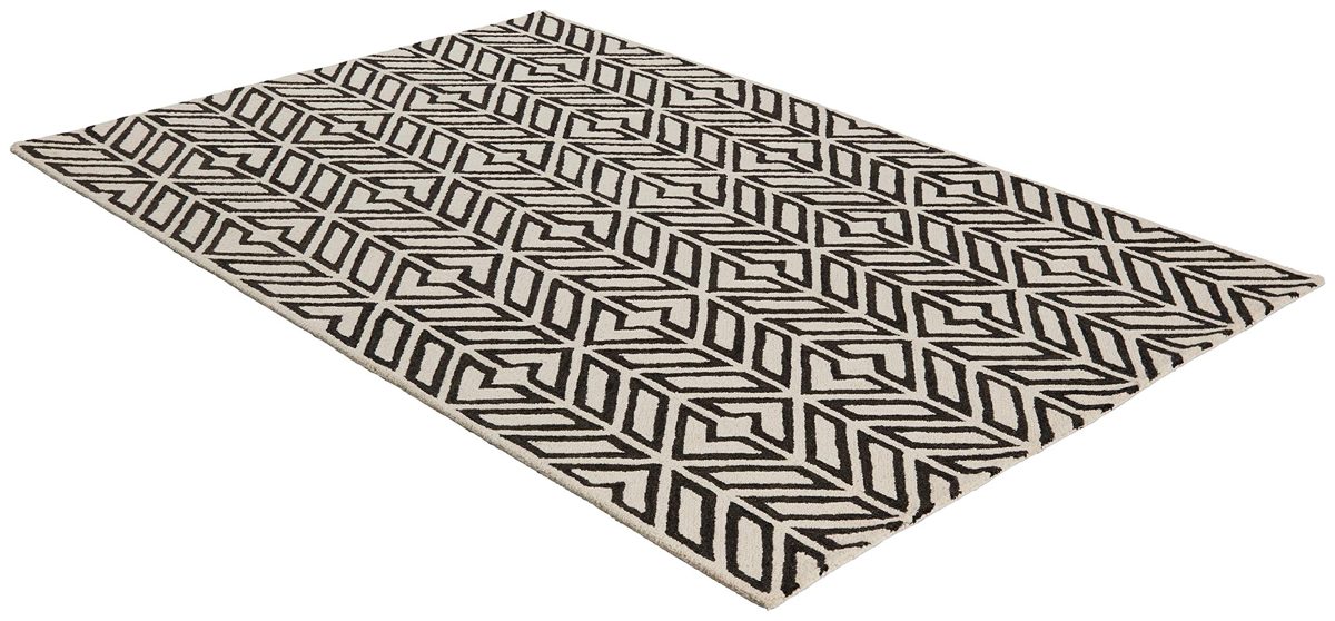 Amazon Brand – Rivet Contemporary Handtufted Cotton-and-Wool Area Rug with Geometric Feathered Pattern, 4' x 6', Black and Cream
