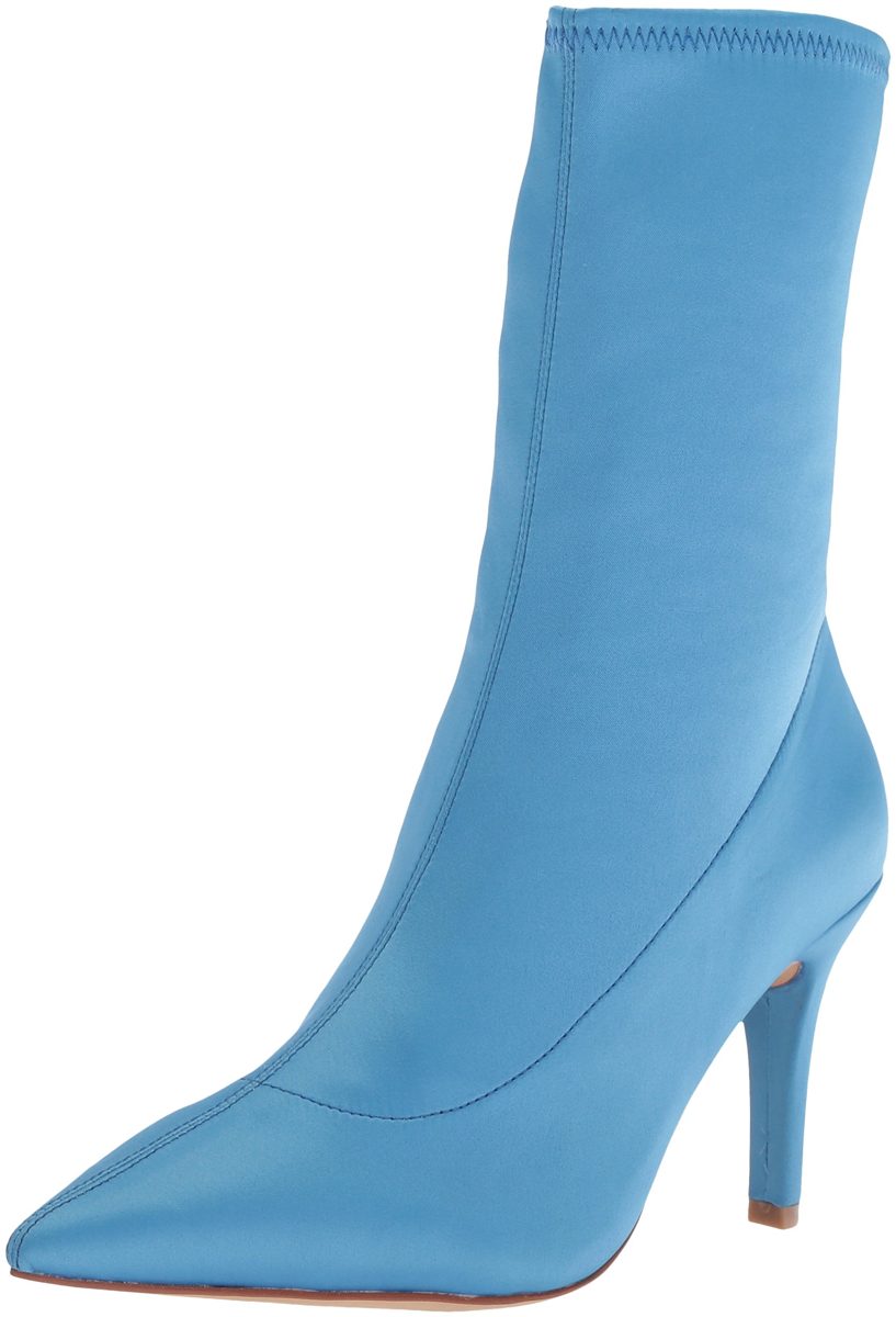Amazon Brand - The Fix Women's Becca Pointed Toe Sock Boot, Cielo Blue Stretch Satin, 8 B US